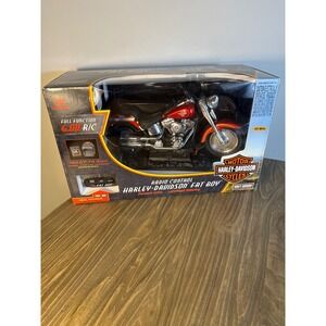 Vintage Harley Davidson New Bright Fat Boy RC Motorcycle Toy Red 61431 Untested